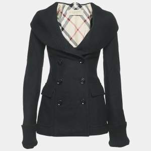 Pre Owned Burberry Brit Black Wool Rib Collar Trim Jacket XS