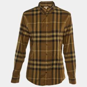 Burberry Brit Khaki Green Checkered Cotton Shirt L