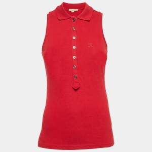 Burberry Brit Red Cotton Pique Sleeveless Polo T-Shirt S