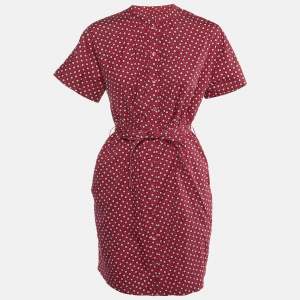 Burberry Red Printed Cotton Belted Shirt Dress S