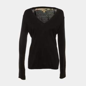 Pre Owned Burberry Brit Black Cotton & Cashmere V-Neck Jumper L