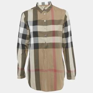 Pre Owned Burberry Brit Beige Nova Check Cotton Long Sleeve Top S