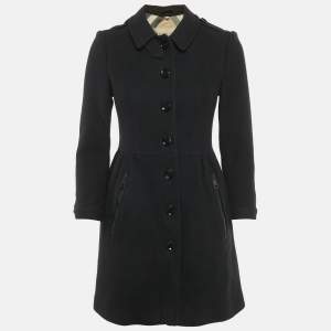 Pre Owned Burberry Brit Black Wool Single Breasted Long Jacket S
