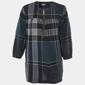 Pre Owned Burberry Brit Grey Checked Cotton Tunic L  
