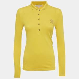 Pre Owned Burberry Brit Yellow Logo Foil Print Cotton Polo T-Shirt S