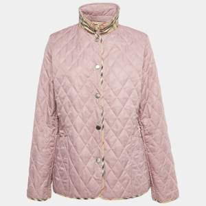 Pre Owned Burberry Brit Mauve Synthetic Quilted Jacket L