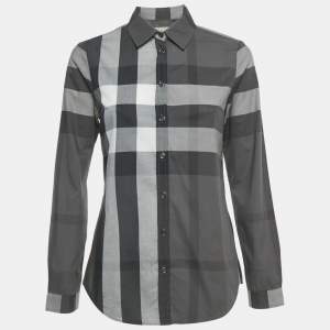 Pre Owned Burberry Brit Black/Grey Checkered Print Cotton Shirt XS 