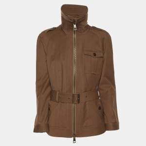 Pre Owned Burberry Brit Brown Gabardine Belted Zip Jacket S