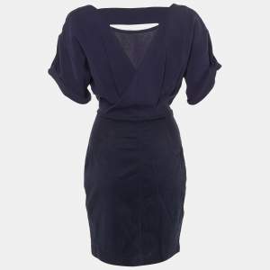Pre Owned Burberry Brit Navy Blue Crepe & Cotton Knee Length Dress S
