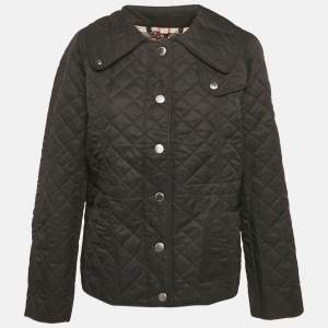 Pre Owned Burberry Brit Black Synthetic Diamond Quilted Jacket XL