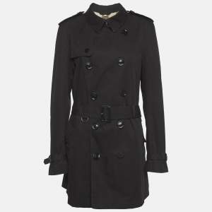 مملوكة مسبقًا Burberry Brit Black Cotton Belted Double Breasted Coat M