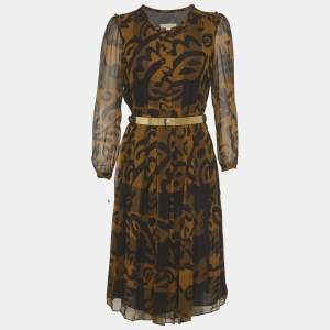 Pre Owned Burberry Brit Black/Mustard Abstract Print Silk Midi Dress M