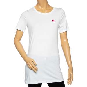 Burberry Brit White Cotton Logo Embroidered Short Sleeve T-Shirt S