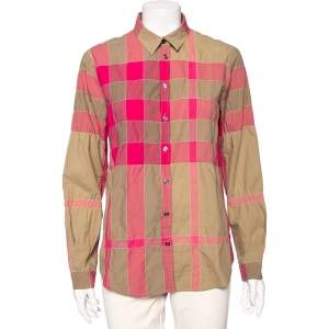 Burberry Brit Pink & Beige Checkered Button Front Shirt S