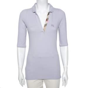 Burberry Brit Lilac Cotton Pique V-Neck Polo T-Shirt S