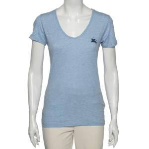 Burberry Brit Blue Cotton Logo Embroidered Short Sleeve T-Shirt XS