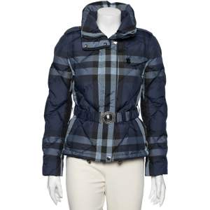 Burberry Brit Navy Blue Down Quilted Synthetic Long Sleeve Jacket XS