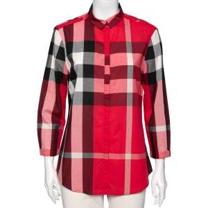Burberry Brit Red Checkered Button Front Long Sleeve Shirt L