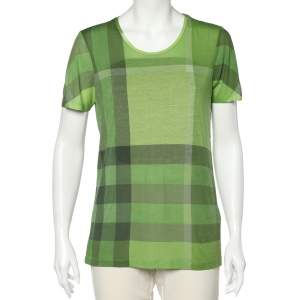 Burberry Brit Green Checkered Modal Knit Round Neck T-Shirt M