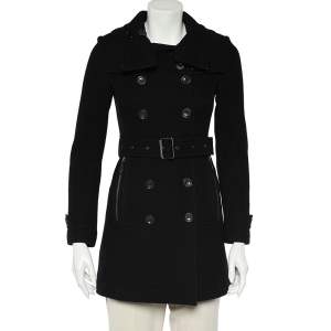 Burberry Brit Black Wool Double Breasted Belted Coat XS