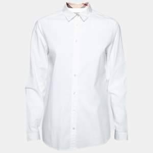 Burberry Brit White Cotton Checked Trim Detailed Button Front Shirt M