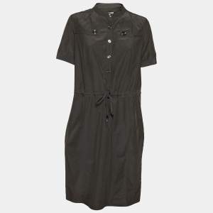 Burberry Brit Olive Cotton Drawstring Elasticized Waist Shirt Dress M