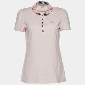 Burberry Brit Pink Cotton Pique Nova Check Collar Detail Polo T-Shirt M