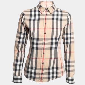 Burberry Brit Beige Checkered Cotton Button Front Shirt XS
