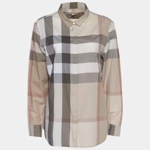 Pre Owned Burberry Brit Beige Novacheck Print Cotton Concealed Button Front Shirt L