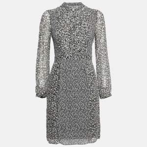 Burberry Brit Green Floral Printed Silk Pleated Front Long Sleeve Dress S