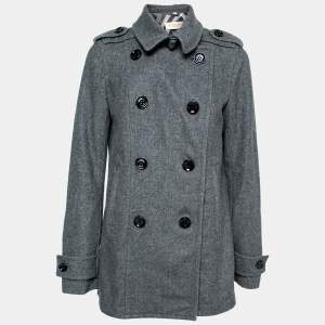 Burberry Brit Grey Wool Double Breasted Belted Coat S