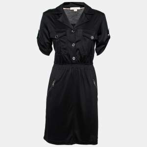 Burberry Brit Black Cotton Button Front Zip Embellished Midi Dress S