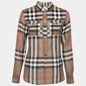 Burberry Brit Brown Checked Cotton Pocketed Blouse S