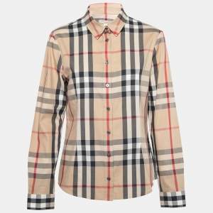 Burberry Brit Beige Nova Check Cotton Button Front Shirt  L