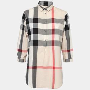 Burberry Brit Beige Novacheck Cotton Half Placket Detail Tunic S