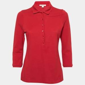 Burberry Brit Red Cotton Pique Long Sleeve Polo Shirt M