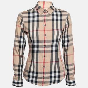Burberry Brit Beige Nova Check Cotton Button Front Shirt XS