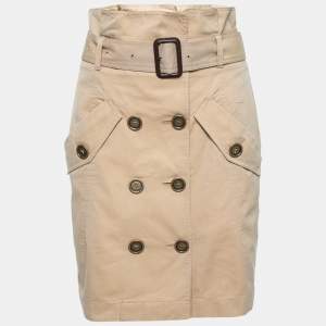 Burberry Brit Beige Cotton Button Front Belted Skirt S