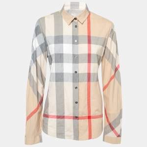 Burberry Brit Beige Novacheck Cotton Button Front Shirt L