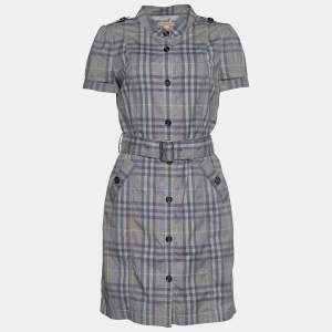 Burberry Brit Grey Nova Check Cotton Belted Mini Dress M