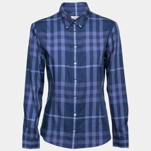 Burberry Brit Dark Blue Check Cotton Long-Sleeve Shirt M
