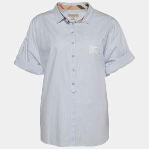 Pre Owned Burberry Brit Blue Striped Cotton Dolman Sleeve Shirt XL