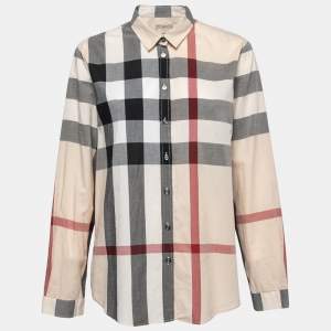 Burberry Brit Beige Nova Checked Cotton Button Front Shirt XL