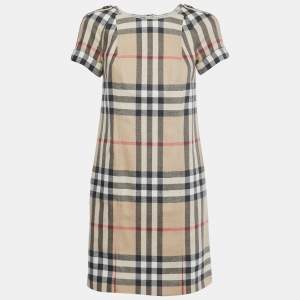 Burberry Brit Beige Nova Check Wool Fleece Midi Dress S