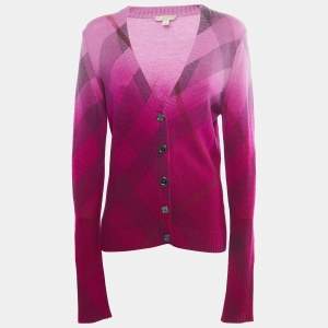 Burberry Brit Purple Checked Wool & Cashmere Cardigan M