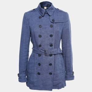 Burberry Brit Blue Linen Short Trench Coat M