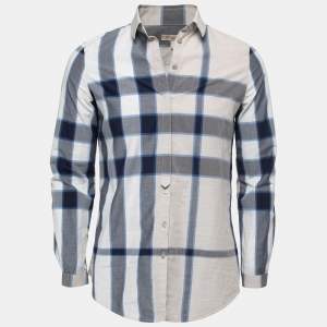Burberry Brit Grey & Blue Checked Cotton Button Front Shirt M