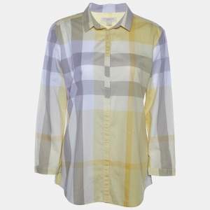 Pre Owned Burberry Brit Yellow Nova Check Cotton placket Detail Shirt L