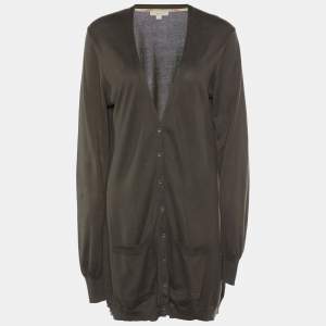Burberry Brit Olive Green Cotton Knit Button Front Cardigan XL