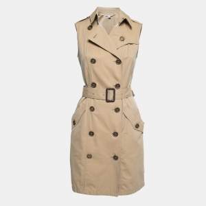 Burberry Brit Beige Gabardine Sleeveless Belted Trench Coat S